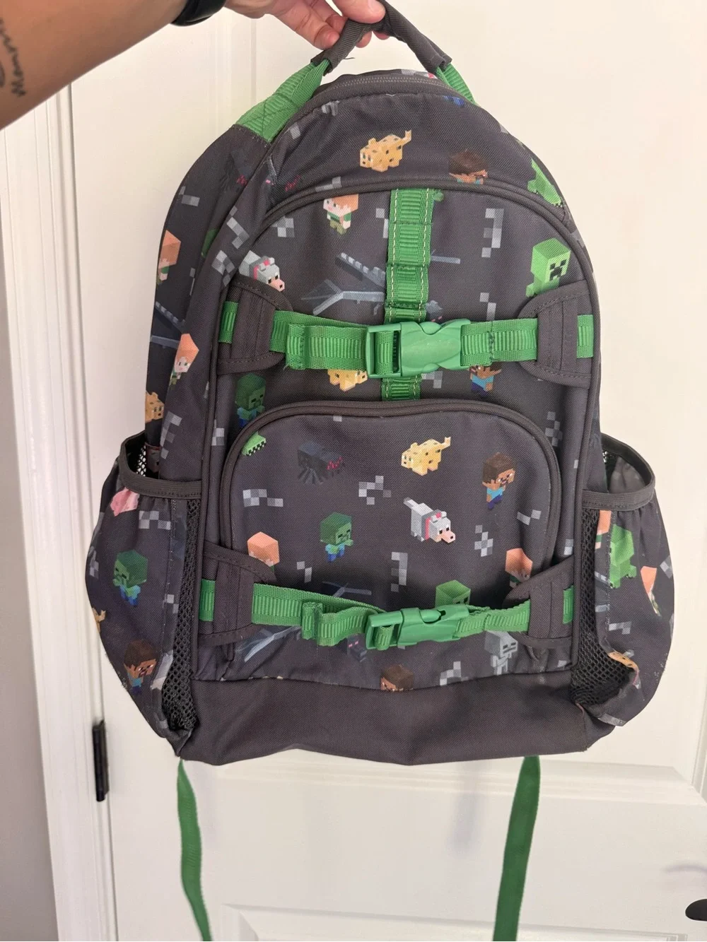 Pottery Barn Kids Black Minecraft Pixel Character Backpack with Green Accents